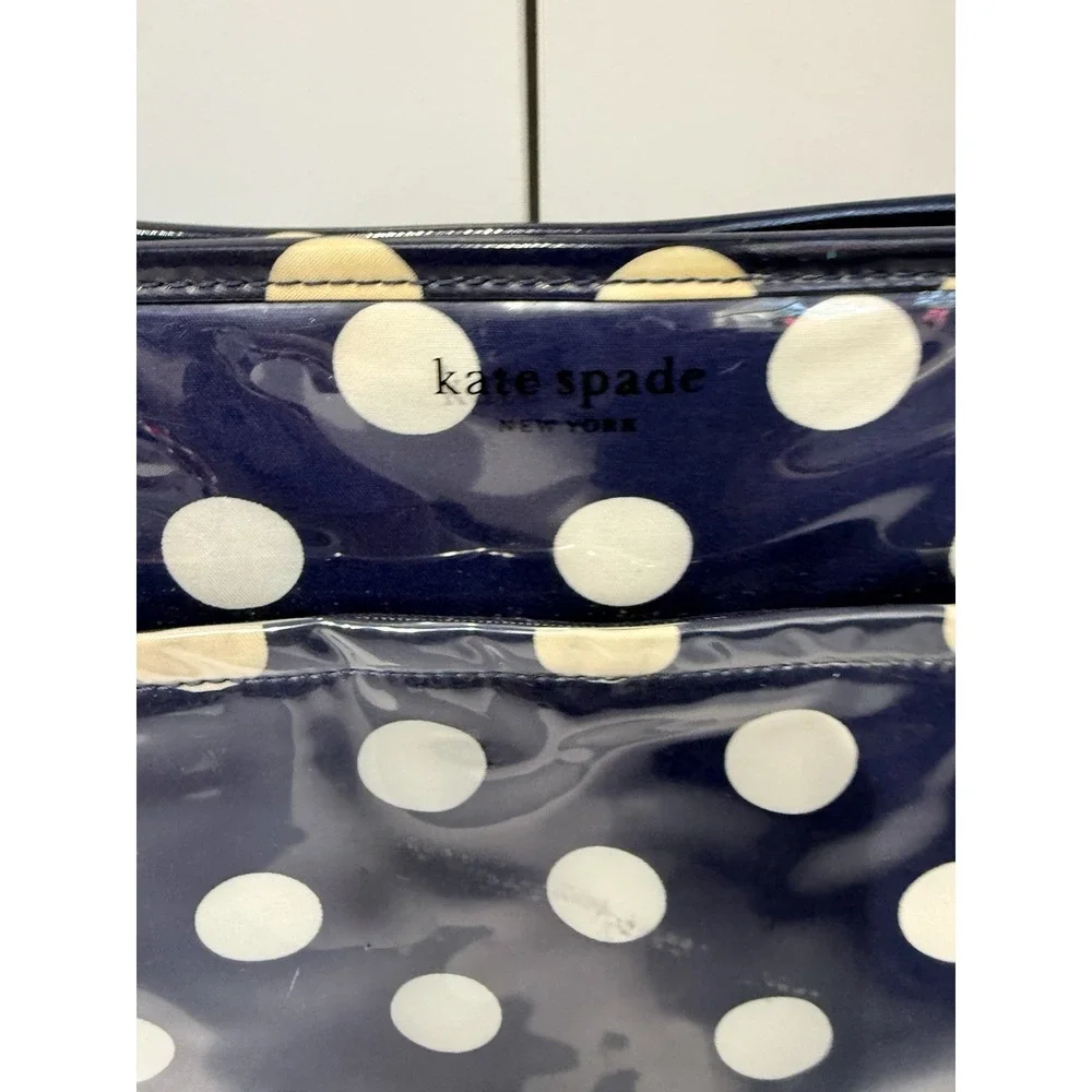 Kate Spade New‎ York Blue Vinyl Cosmetic Bag Polka Dot Large 1